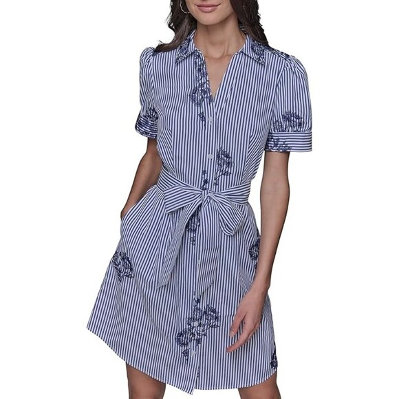 Karl Lagerfeld Paris Womens Striped Embroidered Dress Size 2 RX10456 - Picture 1 of 12